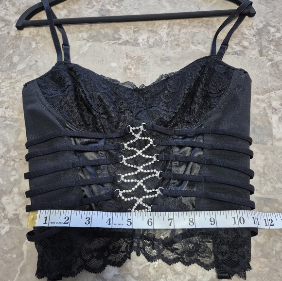 Y2K retro 2000s 2010s coquette college Black Lace Corset Top with Strappy Back - Picture 9 of 10